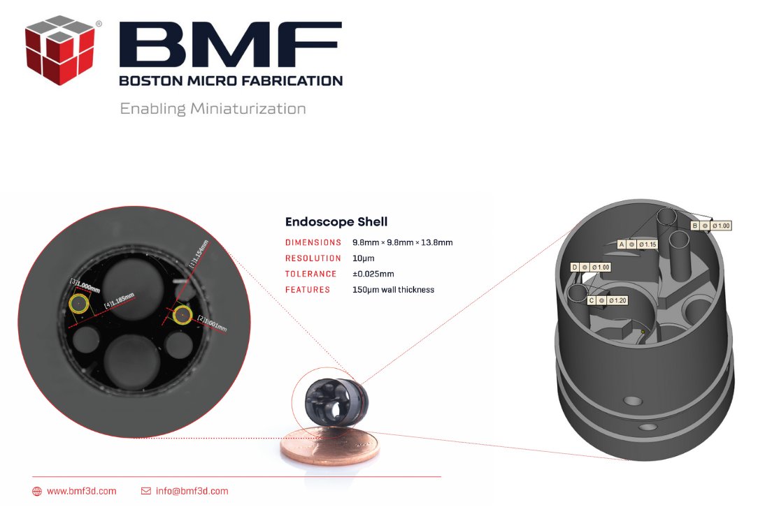 bmf3d's tweet photo. #accuracy and #precision in #3dprinting are hard to understand. Compare the #CAD drawing to the microscope measurements of this #micro3d printed endoscope shell you’ll see that we are within ±25µm tolerance of the original design https://t.co/hYriINyCq9 #truetoCAD #medicaldevices https://t.co/GpxeypGvEF