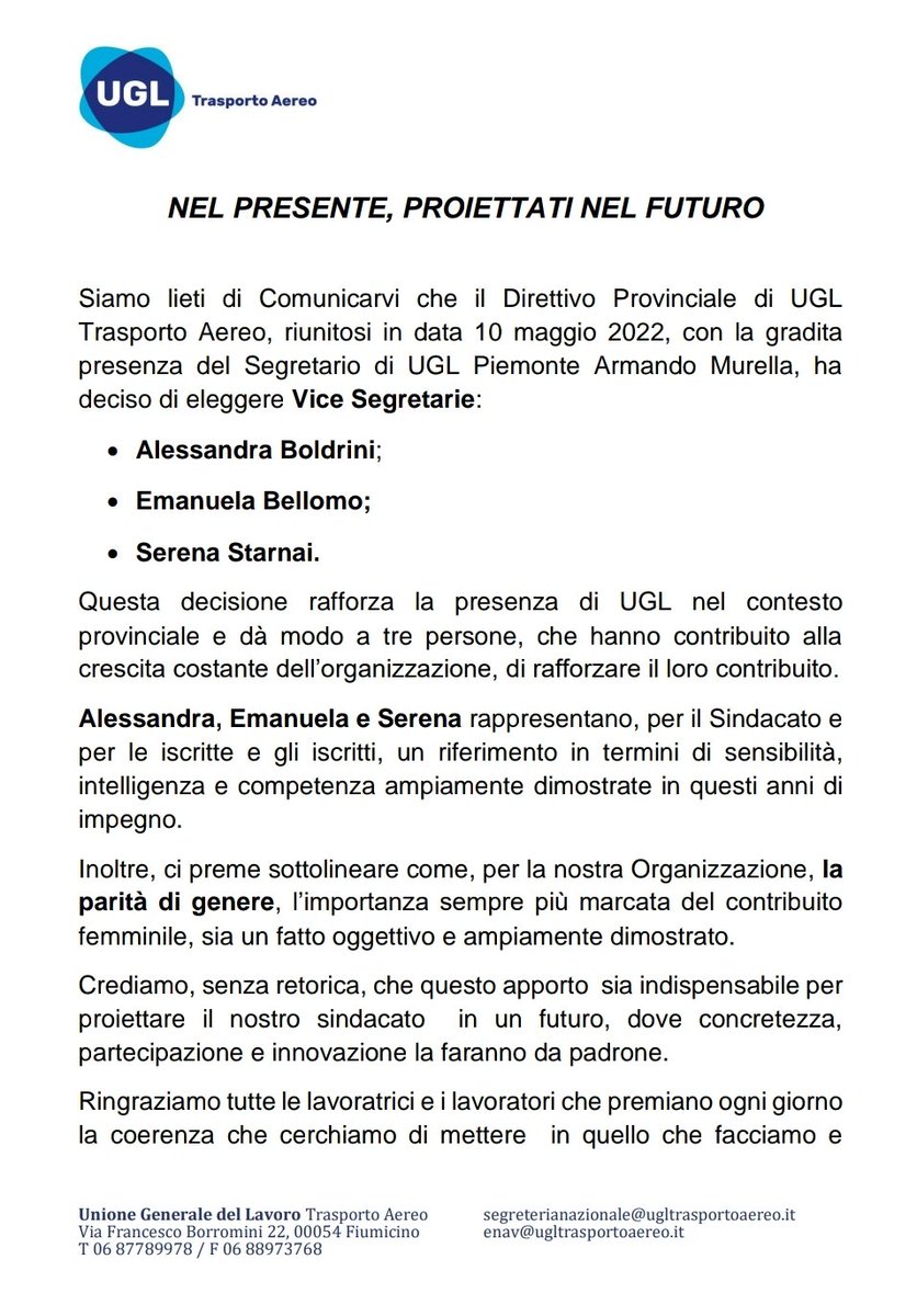 uglta's tweet photo. NEL PRESENTE, PROIETTATI NEL FUTURO
Segreteria Provinciale Torino
@UGLConf @fpcapone @uglta @regionepiemonte https://t.co/Y9dcq081iB