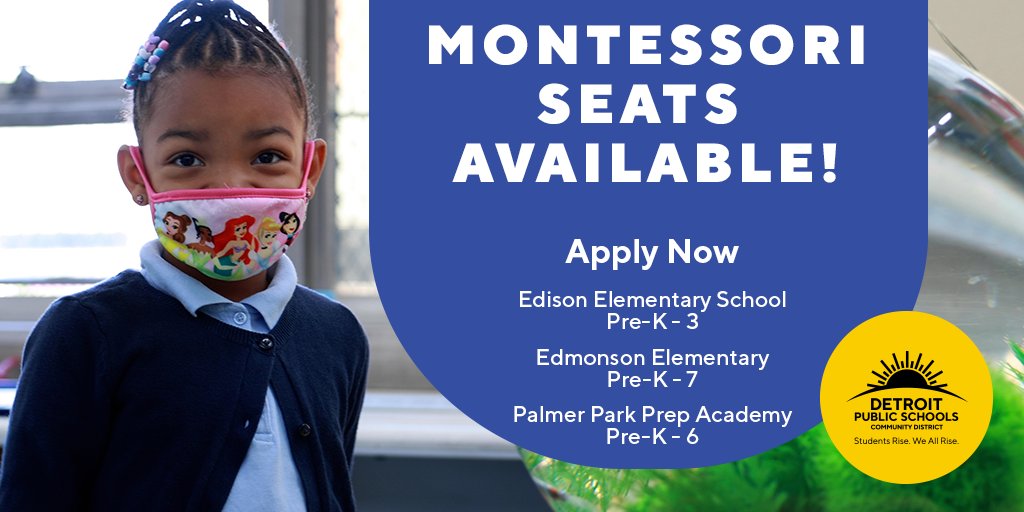 🚸Montessori applications are open 🖍providing student-centered learning, hands-on experiences, social responsibility, collaboration, critical thinking, and creativity. Admission is on a first-come, first-served basis! Apply today detroitk12.org/Montessori #TheRiseContinues