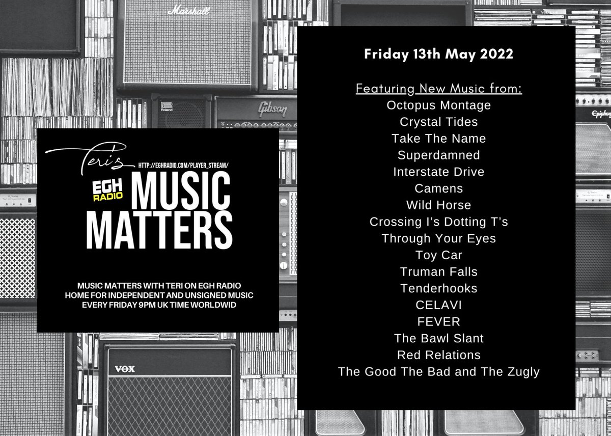 MusicMatters_T's tweet photo. Friday 9pm UK time #TuneIn @EGHRadio
#ListenHere ⇨ https://t.co/85uswnZvMu

Teri's #MusicMatters will play the great new music from
@tye_band #ToyCar @Trumanfalls @tenderhooks4u @WEARECELAVI @feverbanduk @bawl_the #RedRelations @Goodbadzug +more
#NewMusicAlert #Independent https://t.co/X8v7Ex3N8k