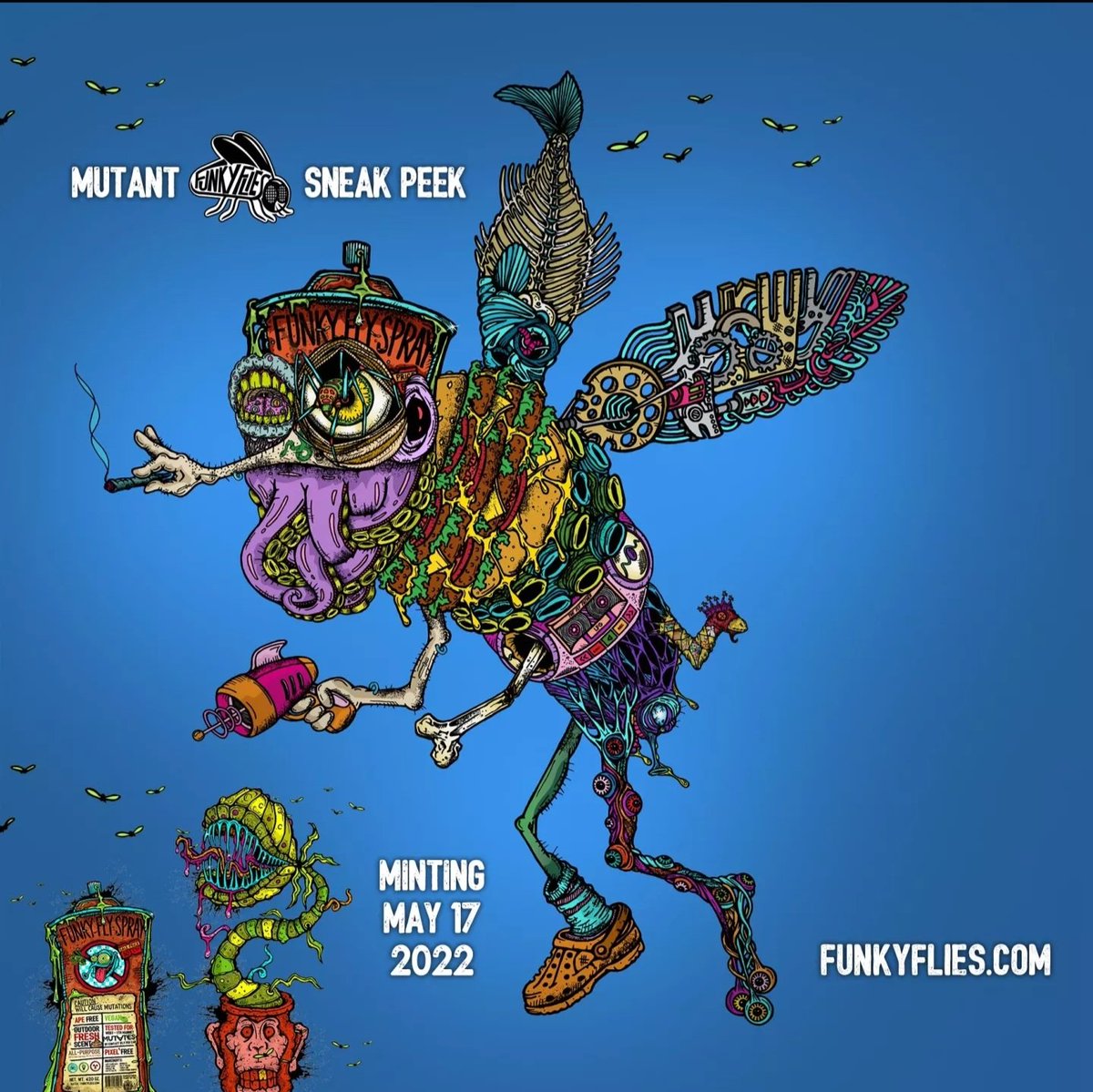 Phly_Dad's tweet photo. GM👋#NFTCommunity ✌#NFTProject 👉@funky_flies are just 6 days away from releasing 🔥#mutant #flies 🤪#zzz 👀The #nftart by @gruntleddesign &amp; @gicevt is so beautiful😍&amp; one of a kind🤙Grab a #FFspraycan or #flytrap with an OG #FUNKYFLY
for a gas only mint🥳 #LFG #flyonfly #FlyFam https://t.co/QltxPk8Eyo