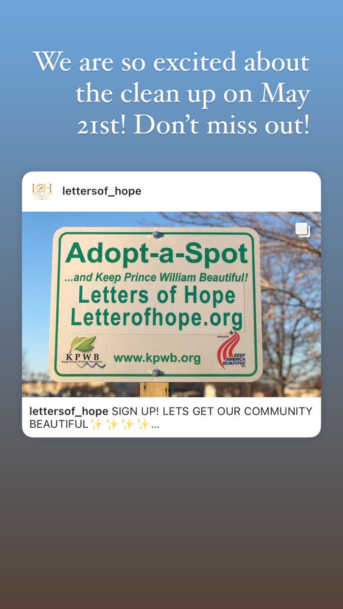 Community Clean Up!!!! We’ve
partnered with Public Works, Soil and Water Conservation District, and the Potomac Mills Mall will be conducting a cleanup on May 21st by Potomac Mills Mall.

#pwc #potomacmills #woodbridgeva