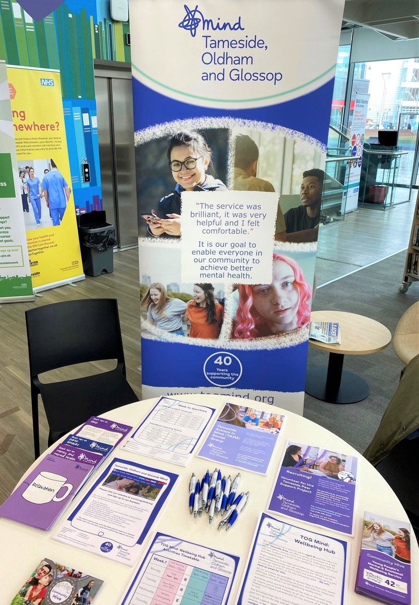 TOGMind's tweet photo. Caroline is at Ashton Library this afternoon for #MHAW22 with lots of advice, resources and info about the variety of sessions we provide locally including Mindful Photography, Yoga and Peer Support. Pop along and say hi if you can! #TamesideTogether #IveBeenThere https://t.co/LoEOvymYPL