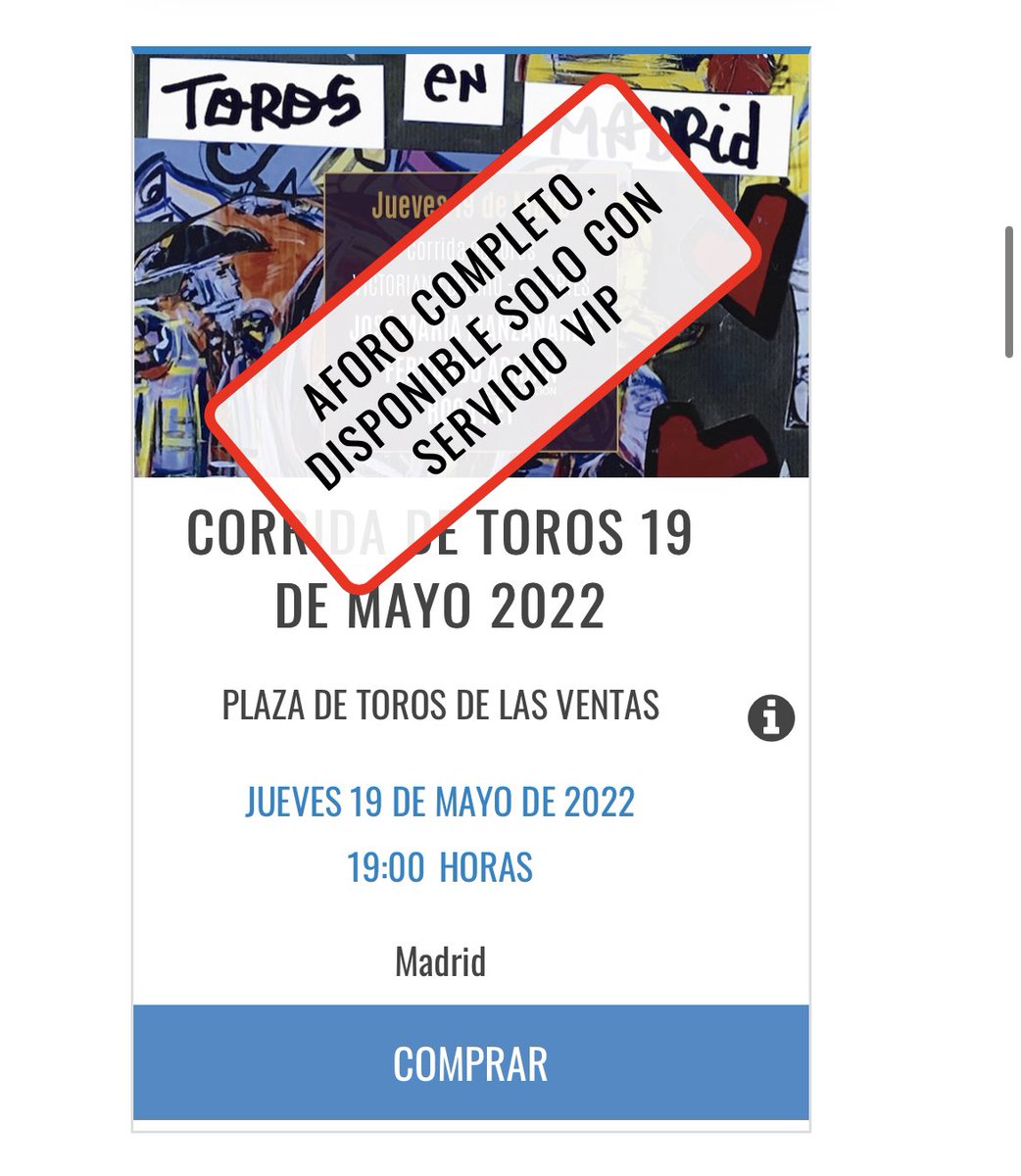 ivanfeito's tweet photo. @LasVentas Por favor, cambiad en la web las señales de aforo completo. Esto no es un circo ni una discoteca, es una plaza de toros y se dice NO HAY BILLETES https://t.co/UvouDss3Do