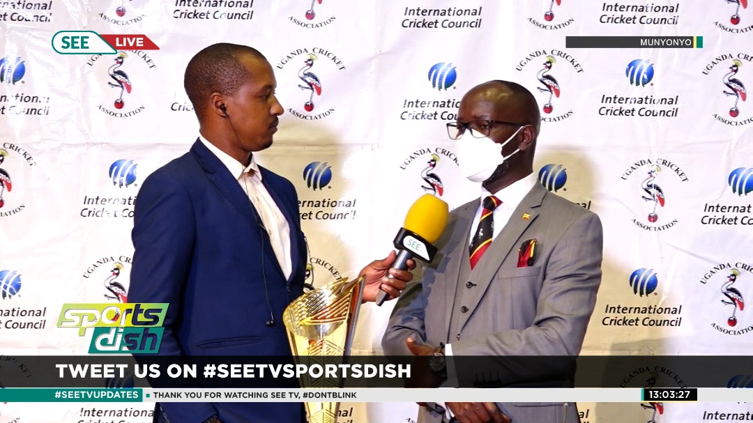 CliveKyazze's tweet photo. The #SEETVSportDish Talked to the state minister for sports @HamsonObua at the launch of the ICC Challenge League B that Uganda will be hosting from June 14th to 28th at Lugogo and Kyambogo. Uganda leads the group that also has Hong Kong, Jersey, Bermuda, Italy and Kenya. https://t.co/wDej9s9Oh6