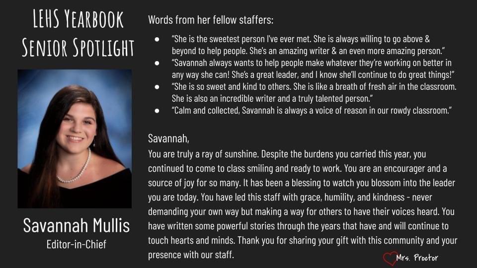 Please help me celebrate our yearbook co-editor-in-chief and ray of sunshine ☀️ Savannah Mullis ☀️! <a href="/LEHSDemons/">Lugoff-Elgin High</a>