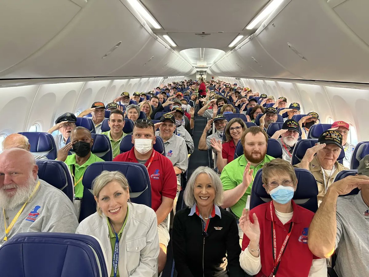 Honor_Flight_CH's tweet photo. The heroes of #HFC101 are en route to our nation's capital! This month we honor 1 WWII, 10 Korean War and a host of Vietnam veterans -- including four from the 101st Airborne appropriately aboard our 101st flight! https://t.co/piBF8ZhcLh