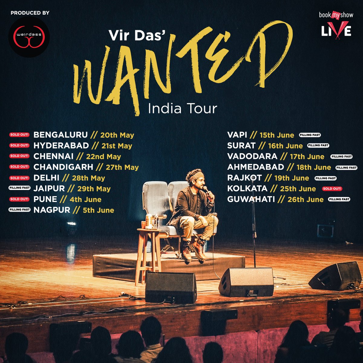 The #WantedTour continues. Tickets for Jaipur, Nagpur, Gujarat &amp; Guwahati are going  fast. Get your tickets NOW on @BookMyShow bit.ly/WantedTourIndia