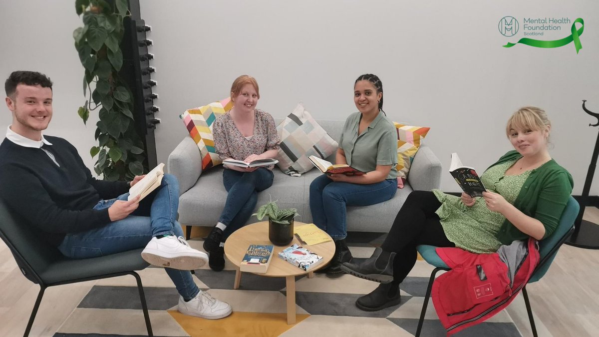 Some of our team in the Glasgow office taking time out for a reading moment 📚

We're proud to support <a href="/SLIC1991/">SLIC</a>'s #KeepTheHeid &amp; Read campaign.

💚 Reading is a great way to relieve stress, boost your wellbeing and help you to feel less lonely. #MentalHealthAwarenessWeek