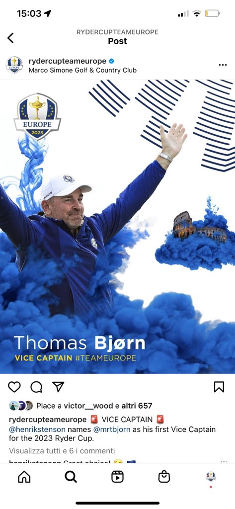 marcosimonegolf's tweet photo. Henrik Stenson named Thomas Bjørn as his first Vice Captain for the 2023 Ryder Cup 
Congratulations! Great Team!🇪🇺⛳️
@RyderCupEurope @thomasbjorngolf 
@FederGolf 
#golfmarcosimone #rydercup2023 #teameurope https://t.co/tLNuFlvfjV