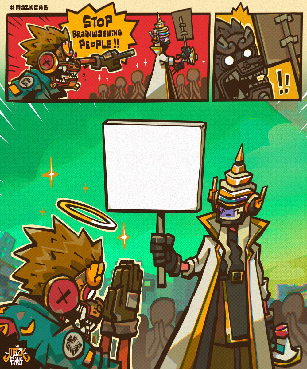 Why did the #ZingHazrad turn to worship the #MetaDeva ⁉️👹👑⚡️
We have 10WL for anyone who can put the right message on the sign!

-FILL IN THE BLANK BUBBLE 💬
-Tweet on your twitter with #MazkGag &amp; <a href="/Mazkgang/">𝐌𝐀𝐙𝐊 𝐆𝐀𝐍𝐆 👹</a>
⏰ 𝟮𝟰 𝗛𝗥 for the LAST MazkGag!

Are you the best at brainwashing!?