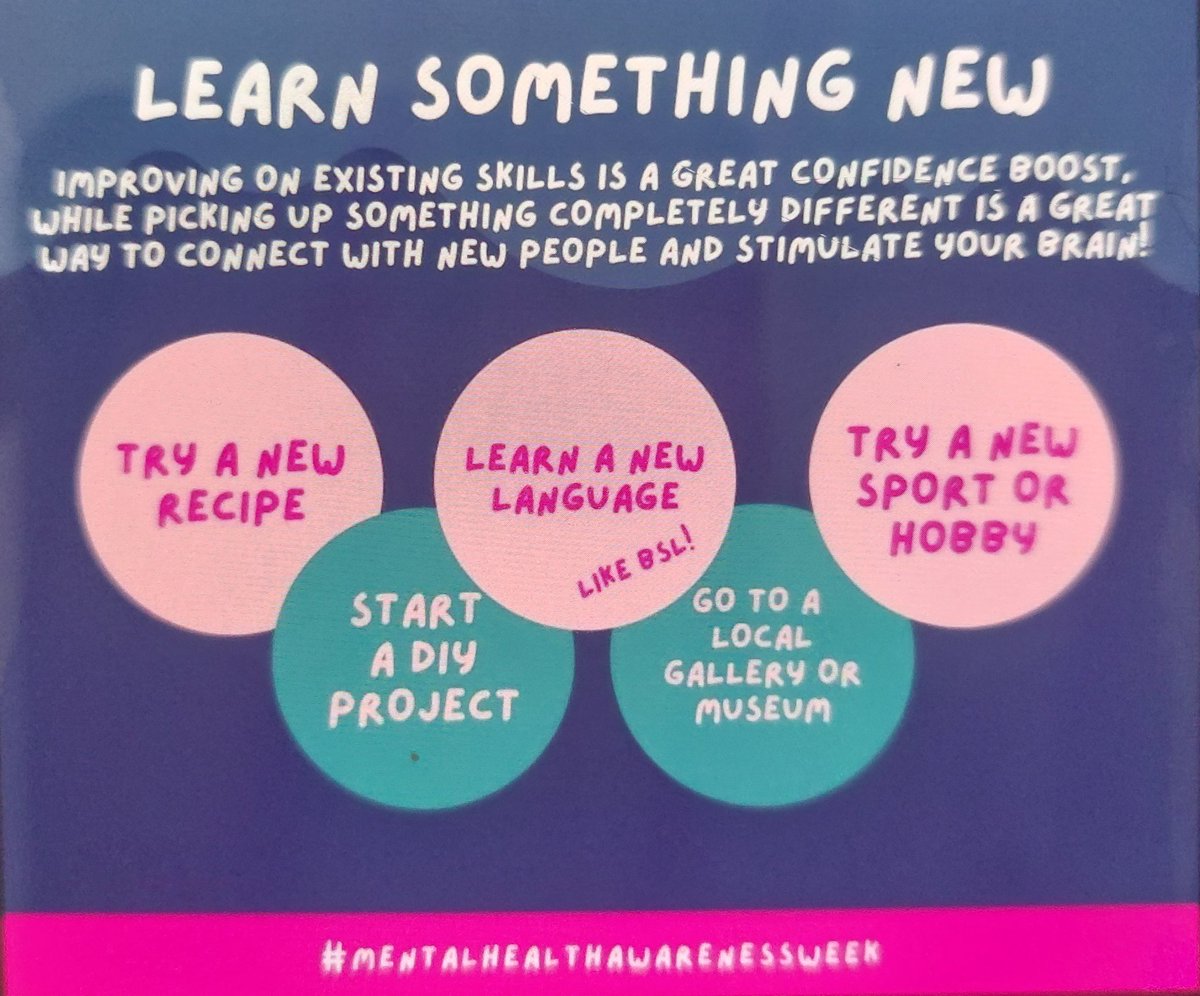 #MentalHealthAwarnessWeek tips for wellbeing you could consider learning something new.Even if you feel like you do not have enough time there are lots of different ways to bring learning into your life.
#HealthyEating #WorkOnADIYProject #TryANewHobby
#teampurple @pa_housing