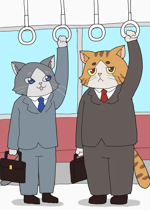 二足歩行して仕事へ向かう五十六と多門丸! #はいふり 
(skeb依頼絵) 