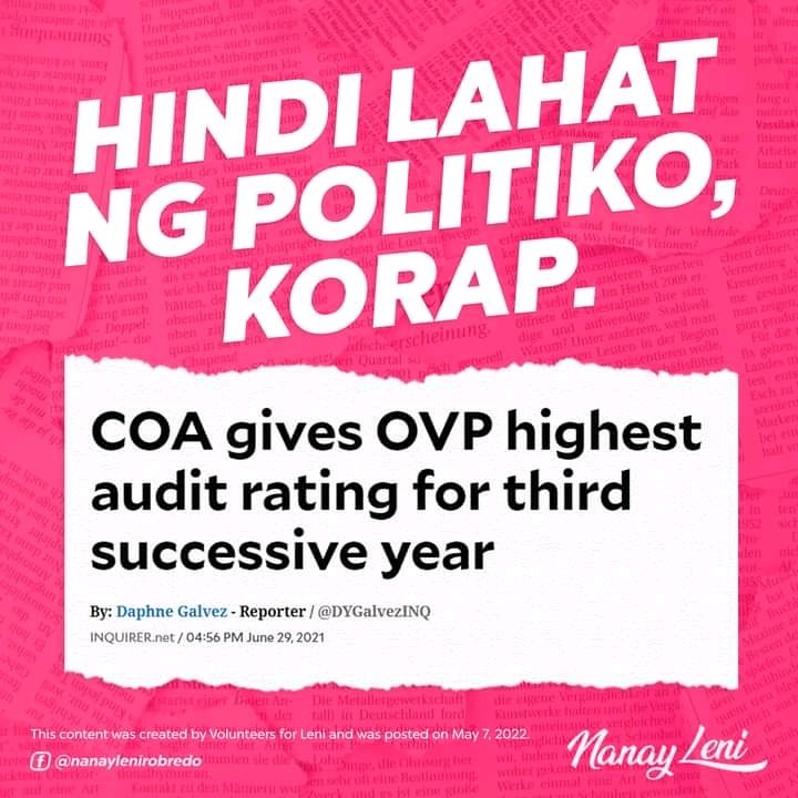 Si VP Leni Robredo LNG ang magiba sa lahat ng Pulitiko Matino at hindi Magnanakaw #KulayRosasAngBukas.