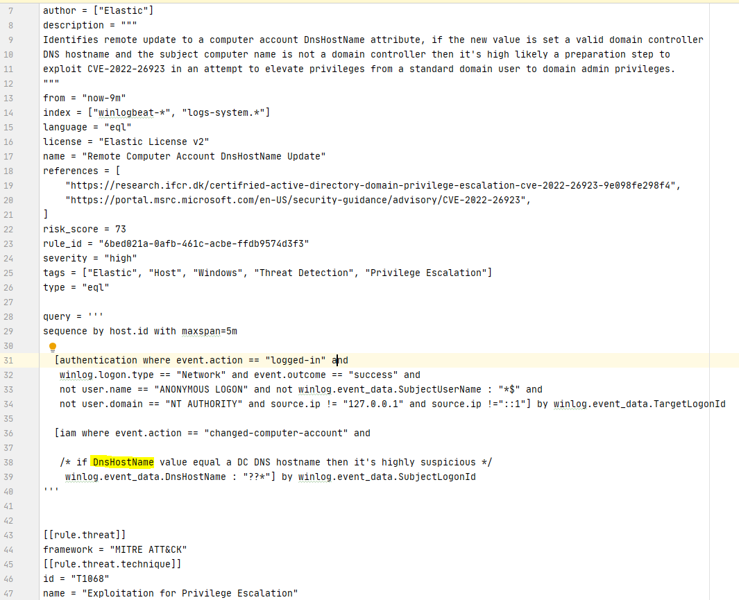 SBousseaden's tweet photo. CVE-2022-26923 detection rule (main log is a computer account change - 4742 with DnsHostName pointing to a valid DC hostname)

https://t.co/gI3FiqFPEP https://t.co/Pwf2icY3gr