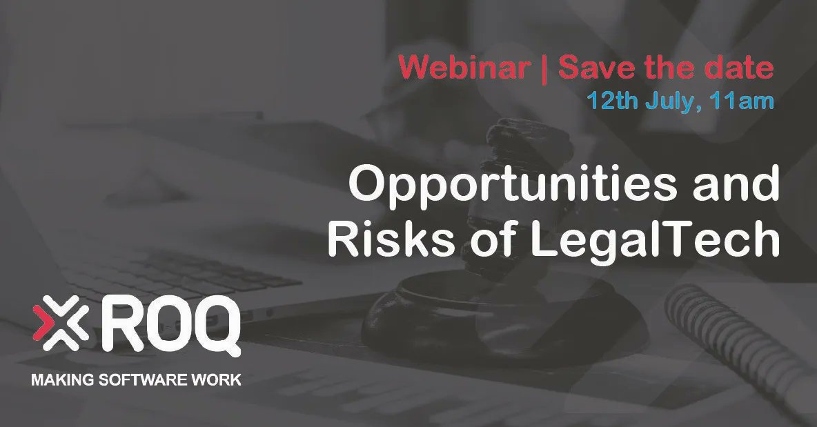 ROQTALK's tweet photo. Save the Date. Reserve your place at this webinar on 12th July at 11 am when we will be hosting a panel of industry experts as they highlight the key challenges facing the legal sector in 2022.

https://t.co/bn3A71OtOU

#LegalTech #SoftwareTesting #ROQ #MakingSoftwareWork https://t.co/egiXApuNsS