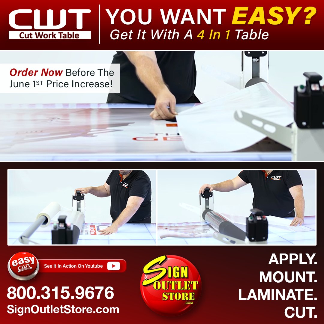 ⭐️ You want it easy? 
⭐️ Get it with a 4 in 1 table: Apply, mount, laminate &amp; cut
⭐️ Order before June 1st price increase!

signoutletstore.com/search.php?sea…
