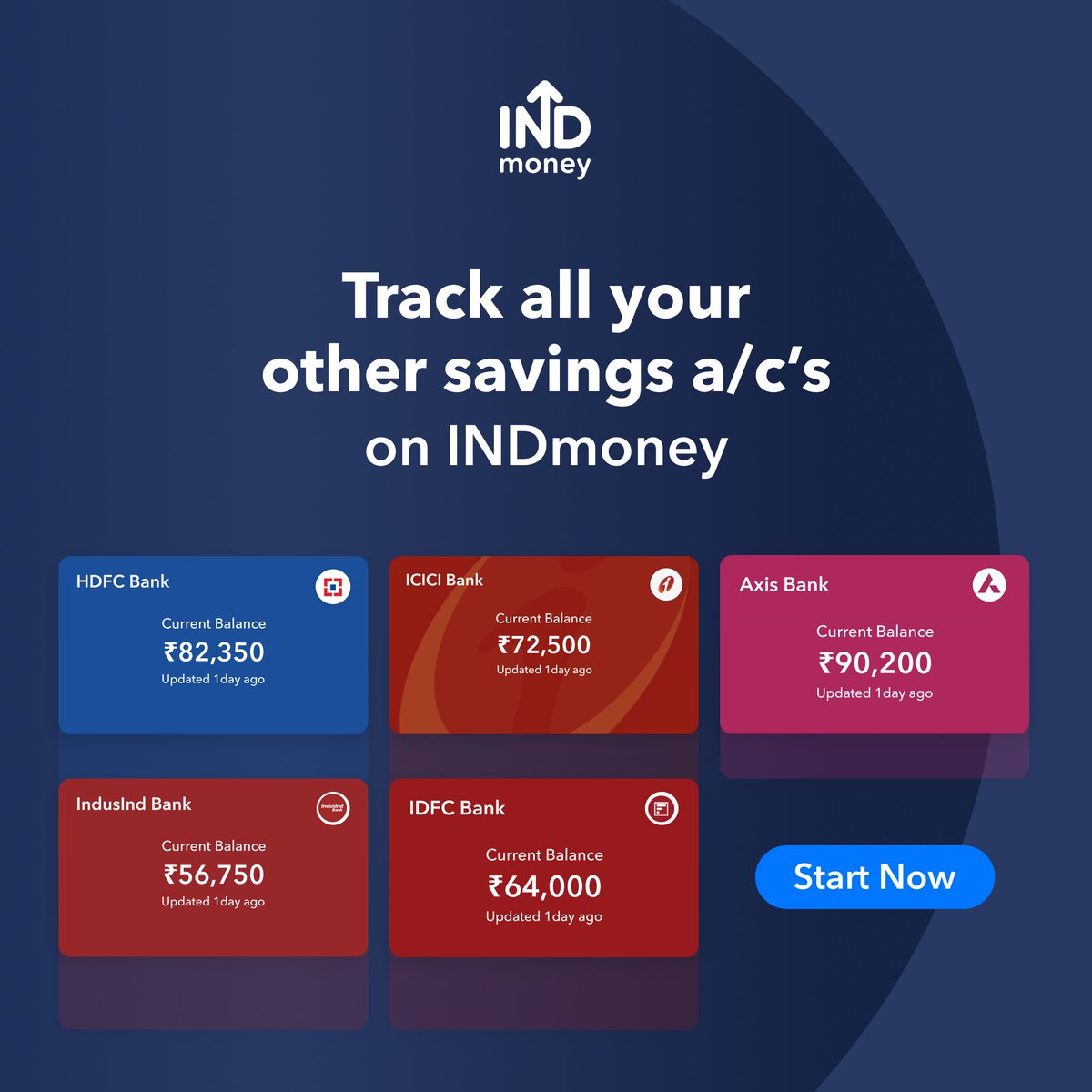 INDmoneyApp's tweet photo. Banking made easy!! #Superbanking is LIVE on #INDmoney
Now track all your savings account in one app. (Powered by SBM)
Track Bank accounts of Banks like:
#HDFCBank
#ICICIBank
#AxisBank
#INDUSINDBK
#IDFCFIRSTBank
and many others going live soon.
#ThatsLifeWithINDmoney https://t.co/W7nIaowQOo