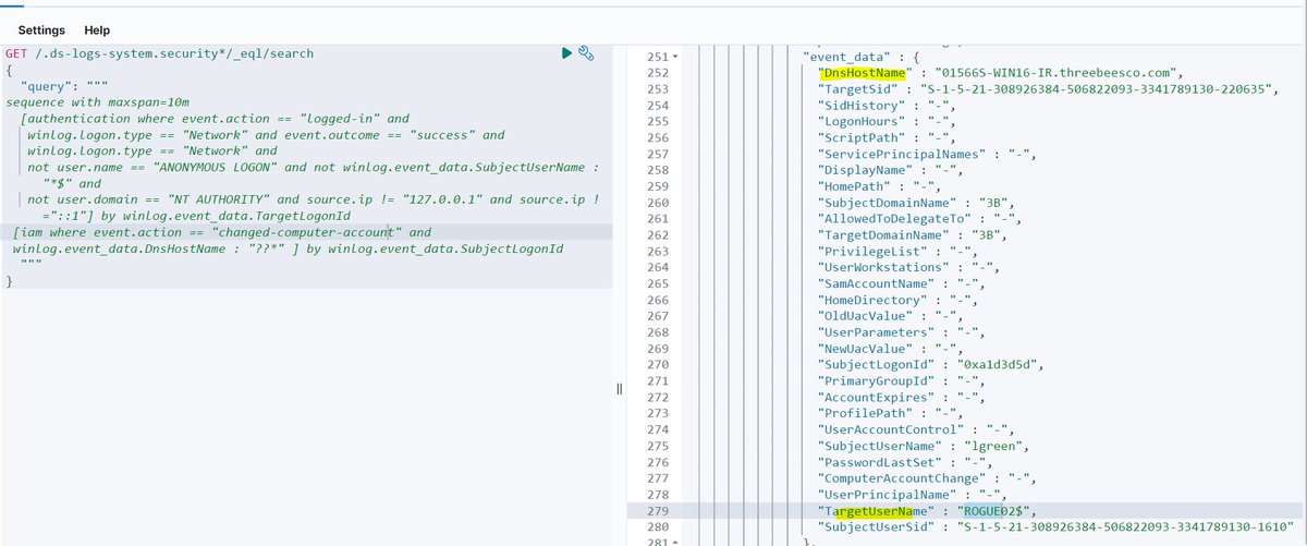 SBousseaden's tweet photo. CVE-2022-26923 detection rule (main log is a computer account change - 4742 with DnsHostName pointing to a valid DC hostname)

https://t.co/gI3FiqFPEP https://t.co/Pwf2icY3gr