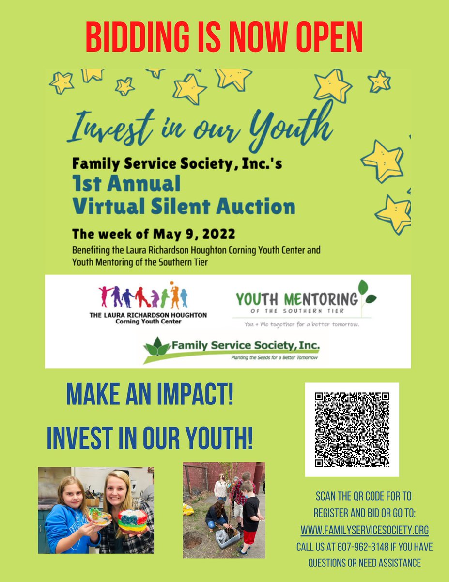 FamilySvcSoc's tweet photo. Register to bid in our 'Invest in our Youth' online auction to support the Corning Youth Center and Youth Mentoring of the Southern Tier. 
Register &amp; bid at: https://t.co/MiEG6VnoXW

Items: helmet signed by Stefon Diggs, boar hunt, Coach purse, wine package, &amp; more. https://t.co/xLSWzyH7cZ