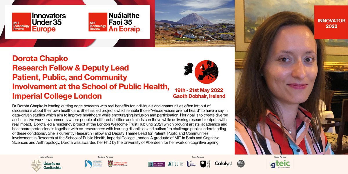 EmtechEurope's tweet photo. Looking forward to @dorotachapko, MIT 2022 Innovator Under 35 joining us in Co Donegal next Thursday 19th May! 

See full list of Innovators online 👉 https://t.co/HkzHYbQWaD 

Join us! 👉 https://t.co/B2g1NQdWpT 
#Innovators35Europe #Nuálaithe35AnEoraip https://t.co/All3feKKgY
