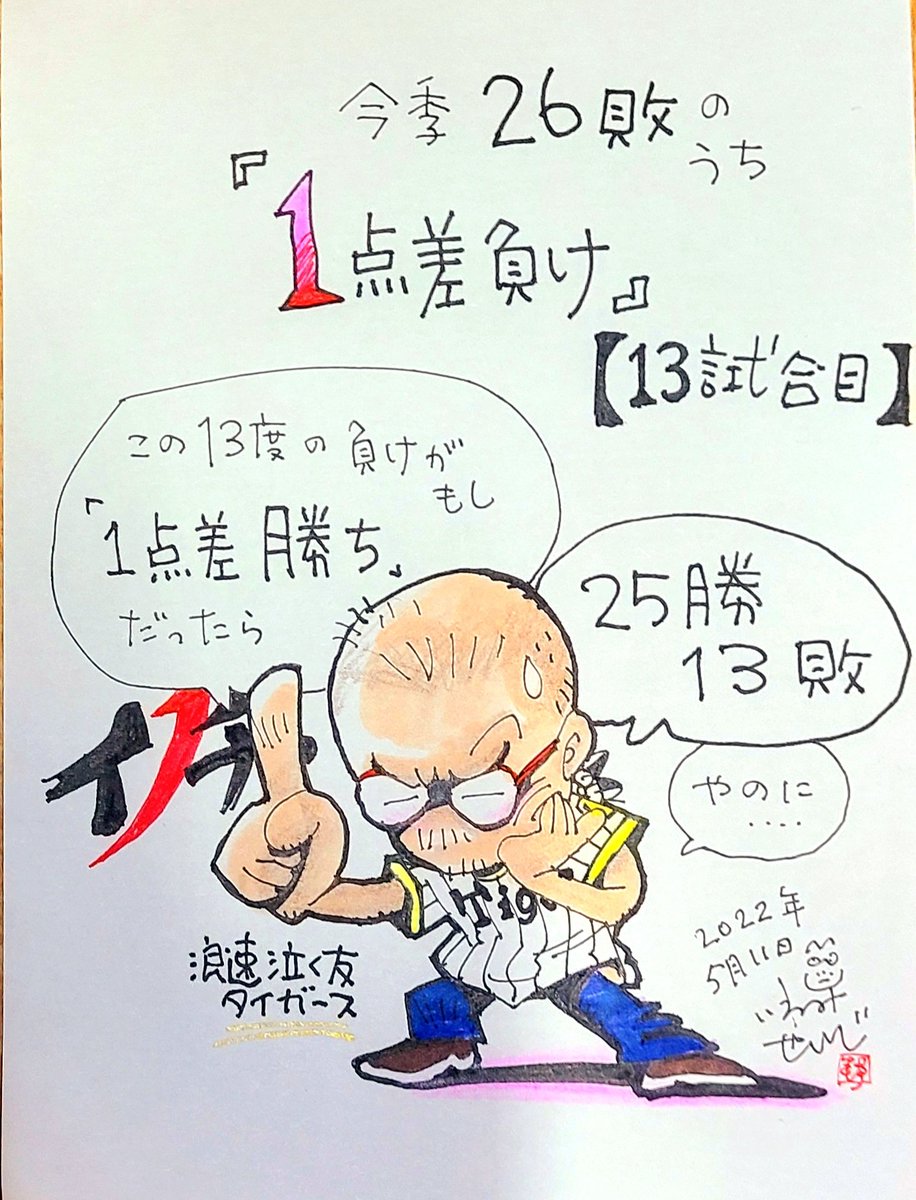 【12勝26敗】  2022 0511

1点差負け…今季13度目

#浪速泣く友タイガース
#マンガジャパン #いわみせいじ
#이와미세이지  #まんがスポーツ
#令和版 #タイガース #阪神タイガース 