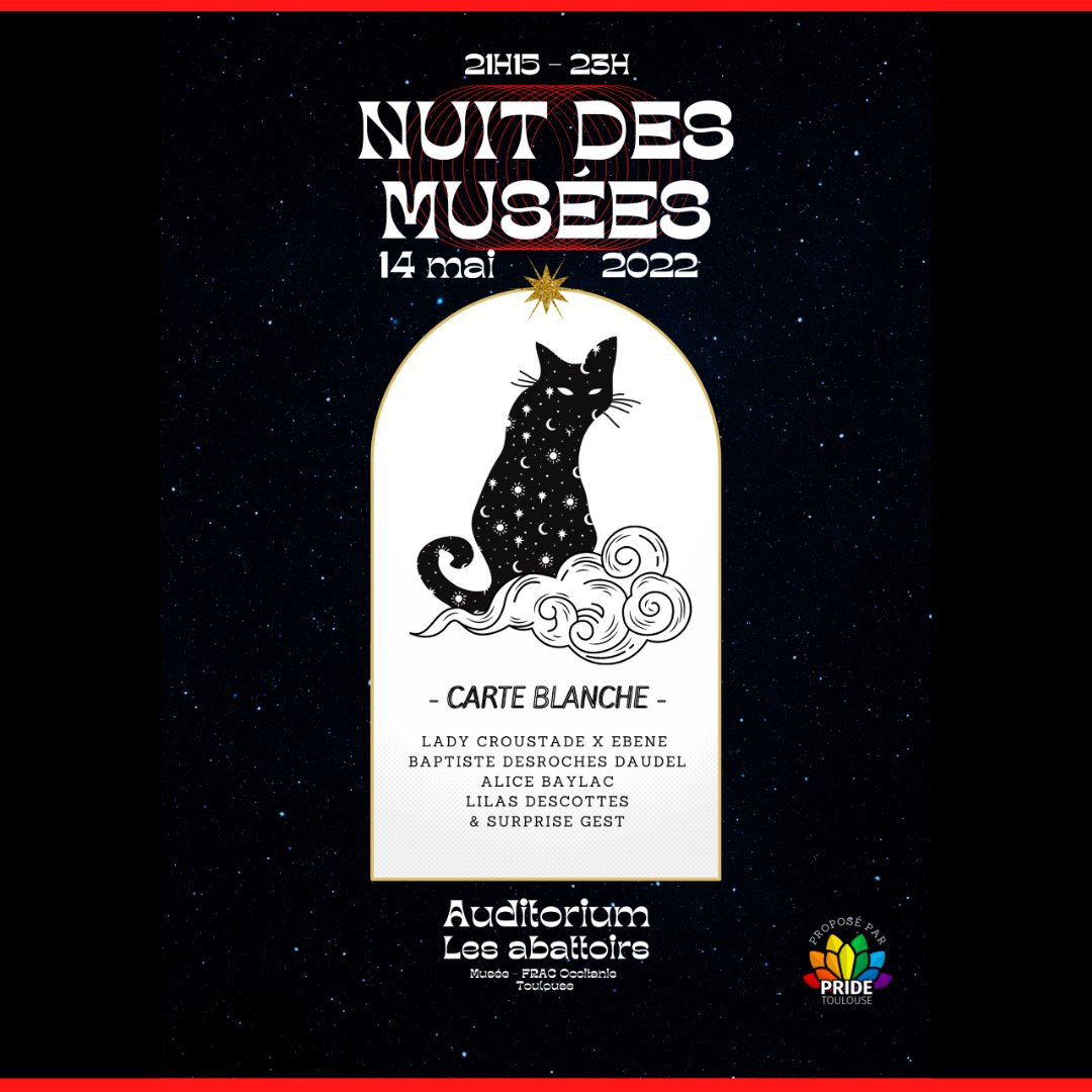 PRIDE Toulouse (@pridetoulouse) on Twitter photo Venez nombreux.ses à la nuit blanche des musées au musée <a href="/lesabattoirs/">les Abattoirs</a> à Toulouse pour une soirée hors du commun. Performances, projections et scène ouverte au rdv ! 🌈
#festival #pride #nuit #musée #toulouse Venez nombreux.ses à la nuit blanche des musées au musée <a href="/lesabattoirs/">les Abattoirs</a> à Toulouse pour une soirée hors du commun. Performances, projections et scène ouverte au rdv ! 🌈
#festival #pride #nuit #musée #toulouse