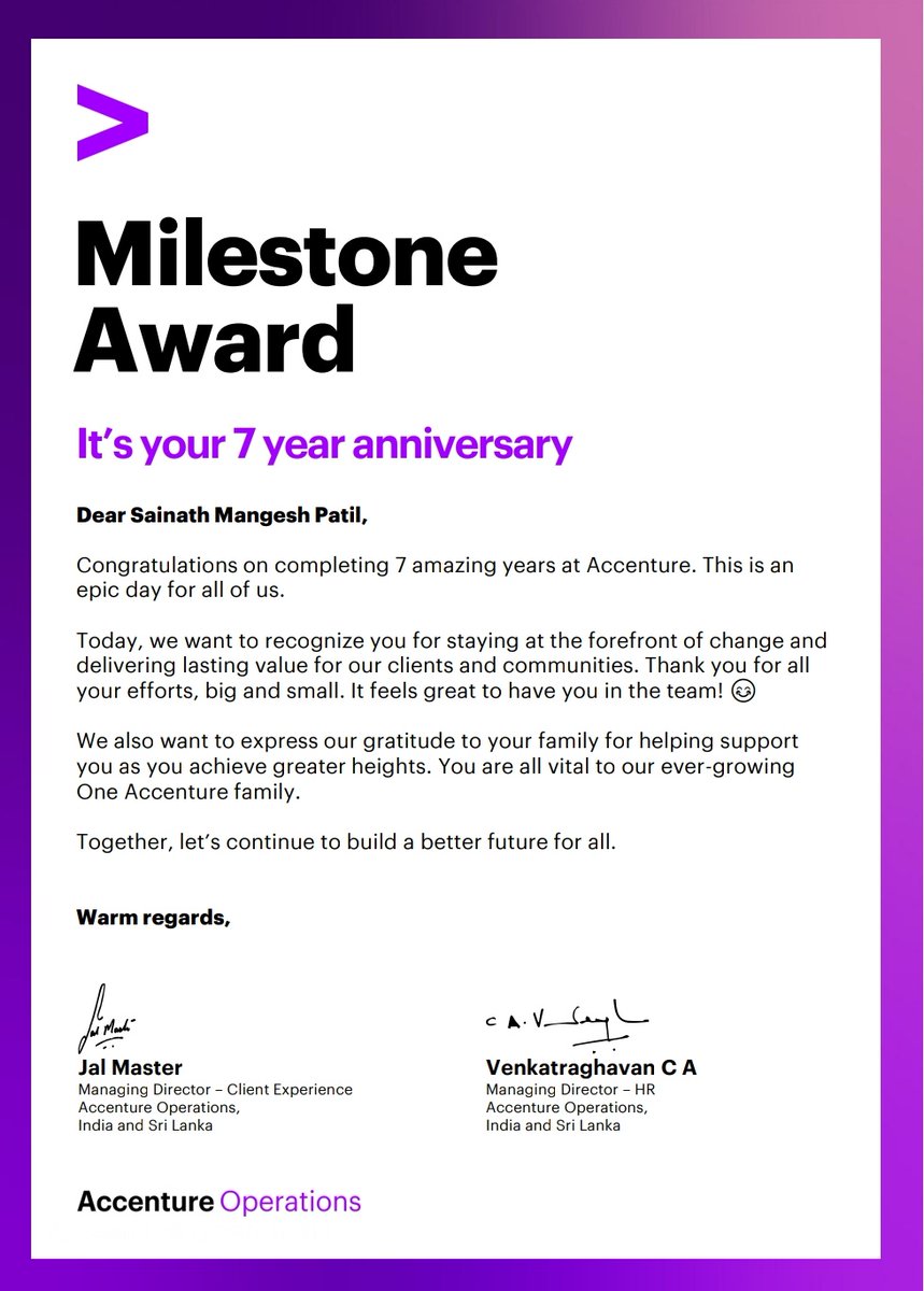 sainathpatil389's tweet photo. Thank you #AccentureOperations https://t.co/4T975DgsL5