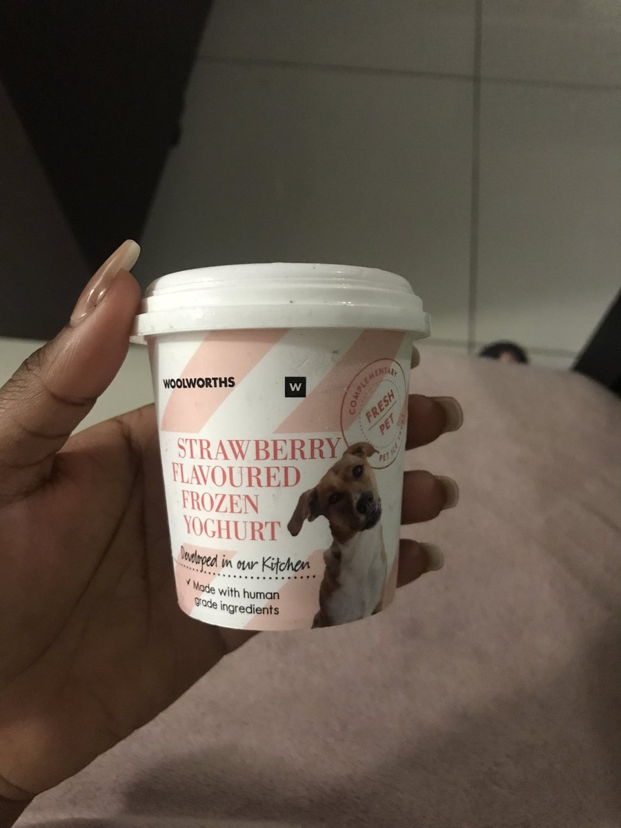 LethokuhleNgwe's tweet photo. Bought this frozen yoghurt the other day and didn’t notice it’s for pets. Took it out the fridge after supper and I …. 😭 https://t.co/YLKm3Up3gp