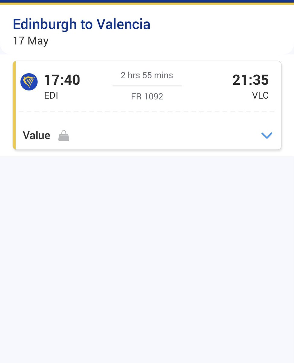 jordan_cosgrove's tweet photo. ‼️Reduced price, just want these gone otherwise it’ll be empty seats‼️

Got 3 seats here for sale, one way only. 

Edinburgh to Valencia on Tuesday 17th. Close to Benidorm/Alicante for those travelling to Seville on buses. 

DM if interested. RTs appreciated 
@RangersUELFinal https://t.co/DQP3YPx3og
