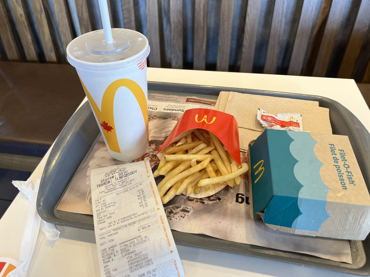 In <a href="/airdriemcd/">Airdrie McDonalds</a> and they sold me my fish filet for $805.24 …. @RMHCCanada and <a href="/McDonaldsCanada/">McDonald's 🇨🇦</a> we gotta talk inflation……..

Lovin #McHappyDay2022 

(But I got free fries and a drink …..)