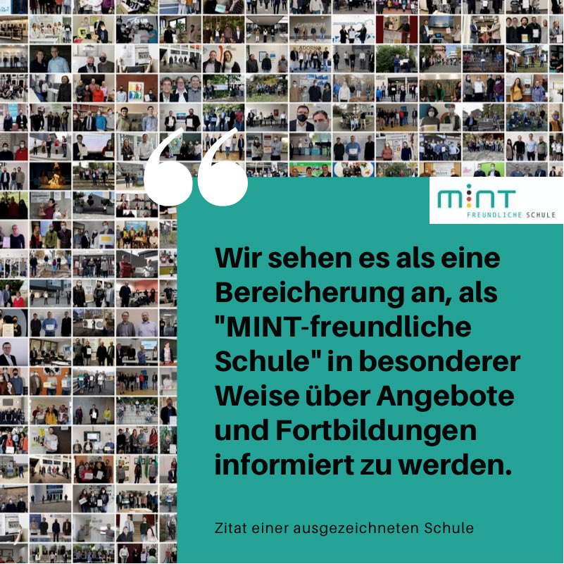 MINT_Zukunft's tweet photo. Schulen profitieren von der Auszeichnung auch langfristig, da wir sie über spezielle Möglichkeiten im MINT-Bereich informieren.. zB von der @JungeGi 😍 #mintzukunftschaffen #mintfreundlicheschule #mintzukunft #mintplus #mintvernetzt #mintbildung #twlz https://t.co/smMBuW4NCI