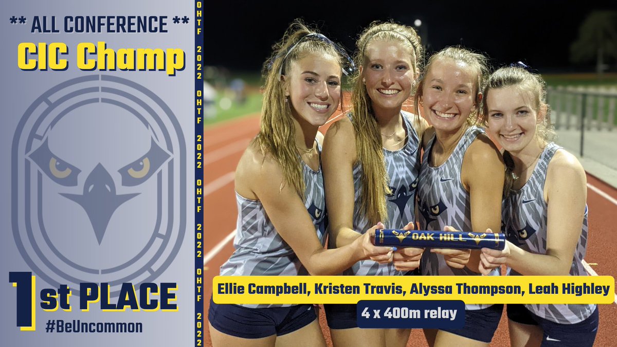 OHXC_OHTF's tweet photo. OHTF Lady Eagle Central Indiana Conference Relay
Event Winners! 🥇🥇
#AllConference #BeUncommon https://t.co/WwYFN8dO6v