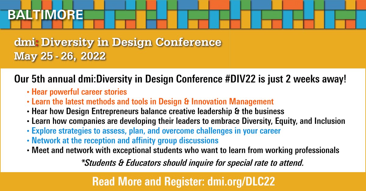 DMIfeed's tweet photo. #DIV22 is Only 2 Weeks Away - Register Now!
Learn more at: https://t.co/76T10aSSly
#designmanagement #designleadership #designinnovation #designequity #diversityequityinclusion #designthinking #designinnovation #leadership https://t.co/j9TRZUxr10