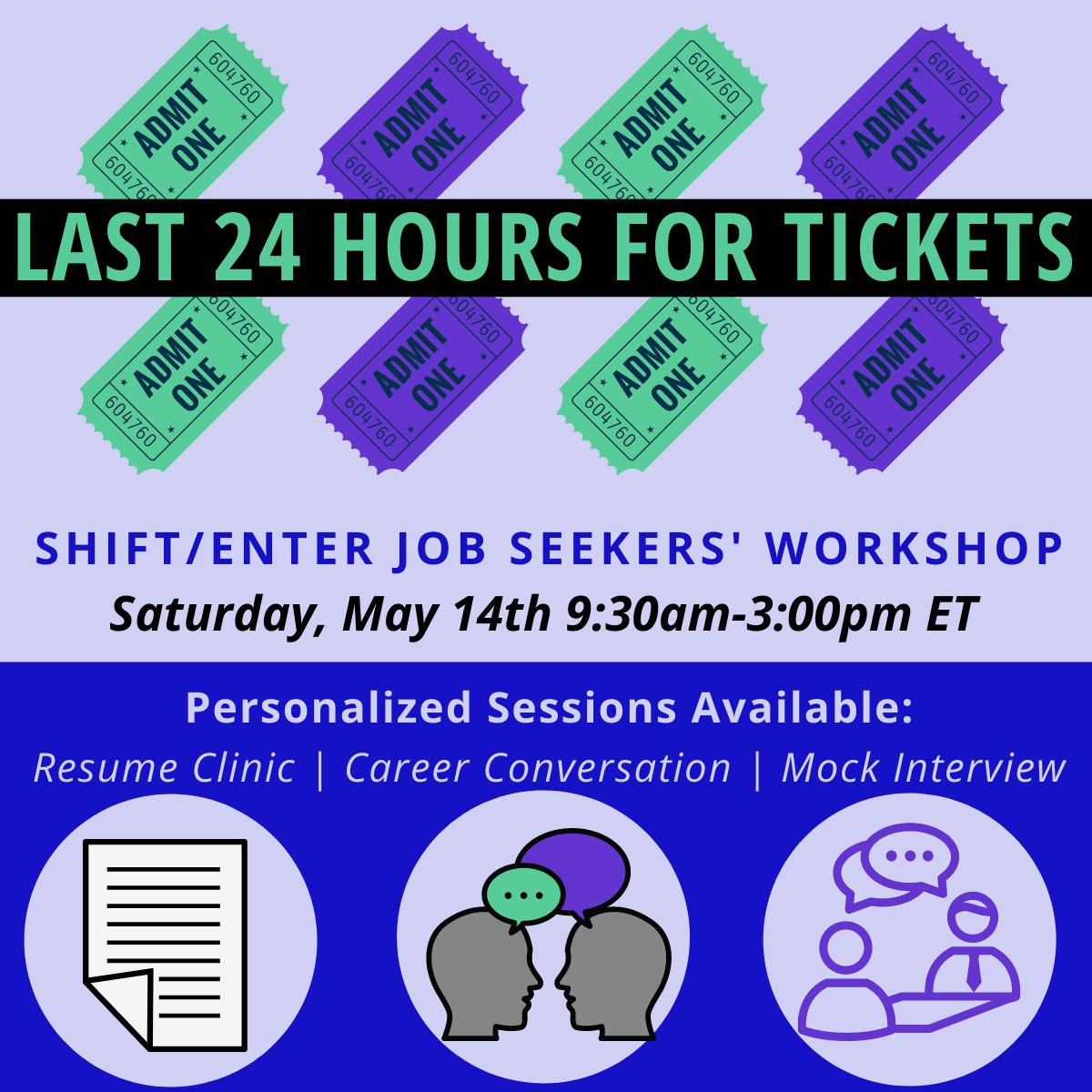 ShiftEnterVA's tweet photo. Last 24hrs for tickets to Saturday's Job Seekers' Workshop https://t.co/pGidlCLAxw Your $8 ticket includes personalized sessions featuring career conversations! Have an open conversation with an industry expert about whatever concerns you most. https://t.co/DFJA4rgkNR