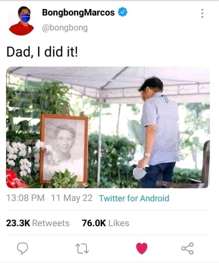 RuelVlog's tweet photo. President aspirant Bongbong Marcos ,  and our future President ay bumisita sa libingan ng kanyang Ama na si FERDINAND E. MARCOS na dating pangulo ng ating bansa. https://t.co/gXAOoDxWc1