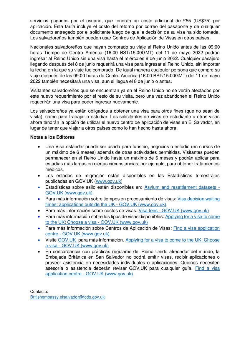 UKinElSalvador's tweet photo. #NotaDePrensa sobre nuevo requerimiento de visa para visitantes salvadoreños al Reino Unido.
📣 Actualización de links. https://t.co/KdJlDx3HtW