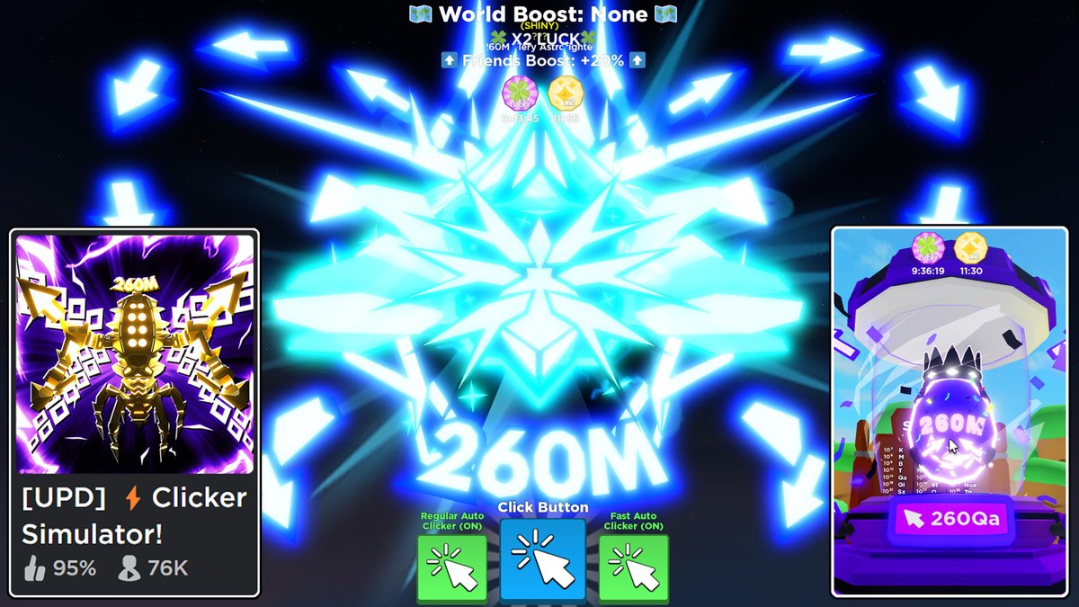 GamingRamp's tweet photo. NEW 260M FIERY ASTROFIGHTER SECRET PET in Clicker Simulator (Roblox) @ClickerSim1 
Clicker Sim Update 18.5 260M EVENT EGG is Here!
https://t.co/B18JxC48VJ
#roblox #clickersimulator #update18 #260mvisits #secretpet #rampgaming #gaming https://t.co/2xTyXymXxk
