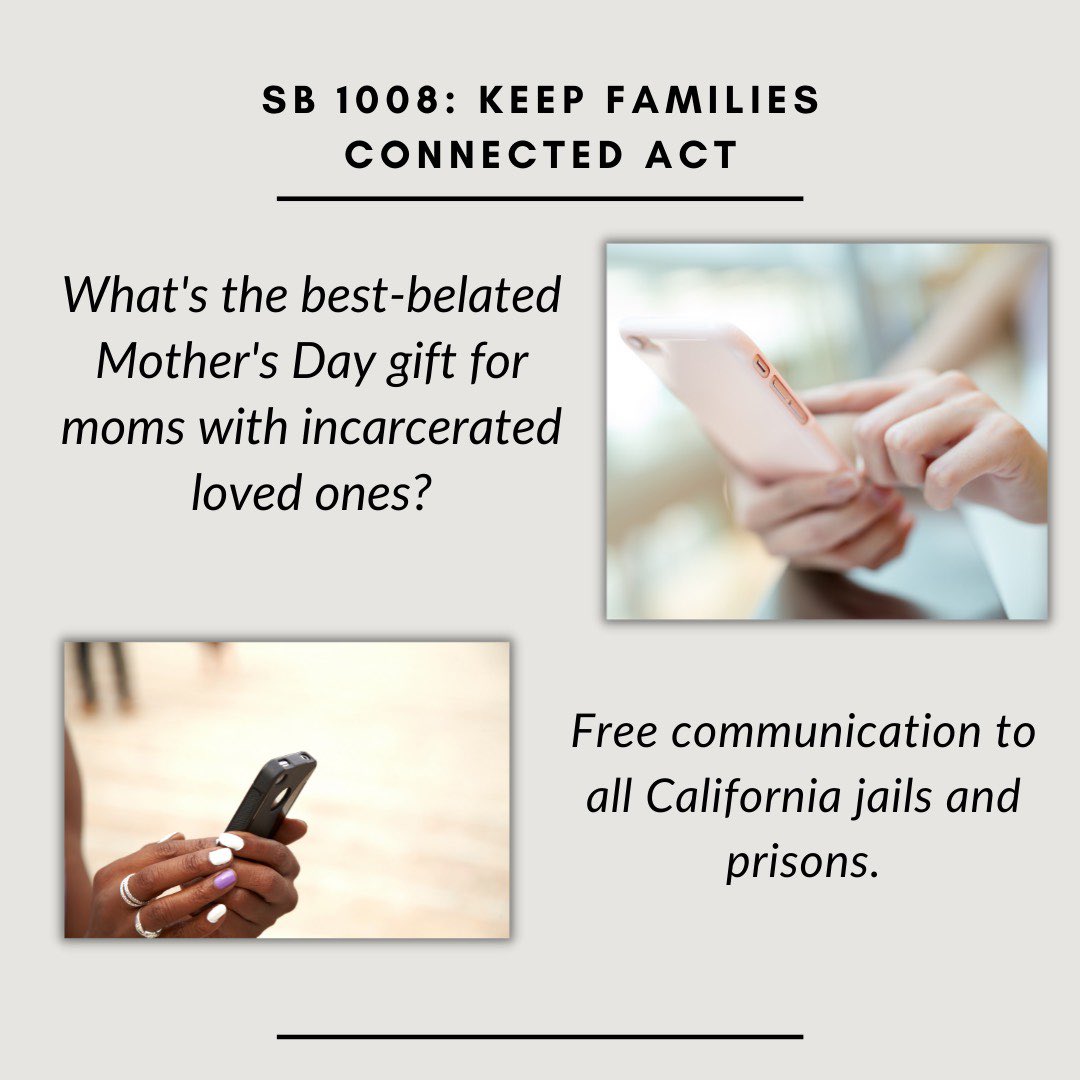 EmpoweringIi's tweet photo. Moms need #SB1008 to pass so they can #KeepFamiliesConnected! Tell us, what would free communication to jails and prisons mean for you?  @Portantino @SteveBradford
@sydneykamlager @SenatorPatBates
@SenBrianJones @SenJohnLaird
@BobWieckowskiCA @SenToniAtkins https://t.co/CS8FmDWBzD