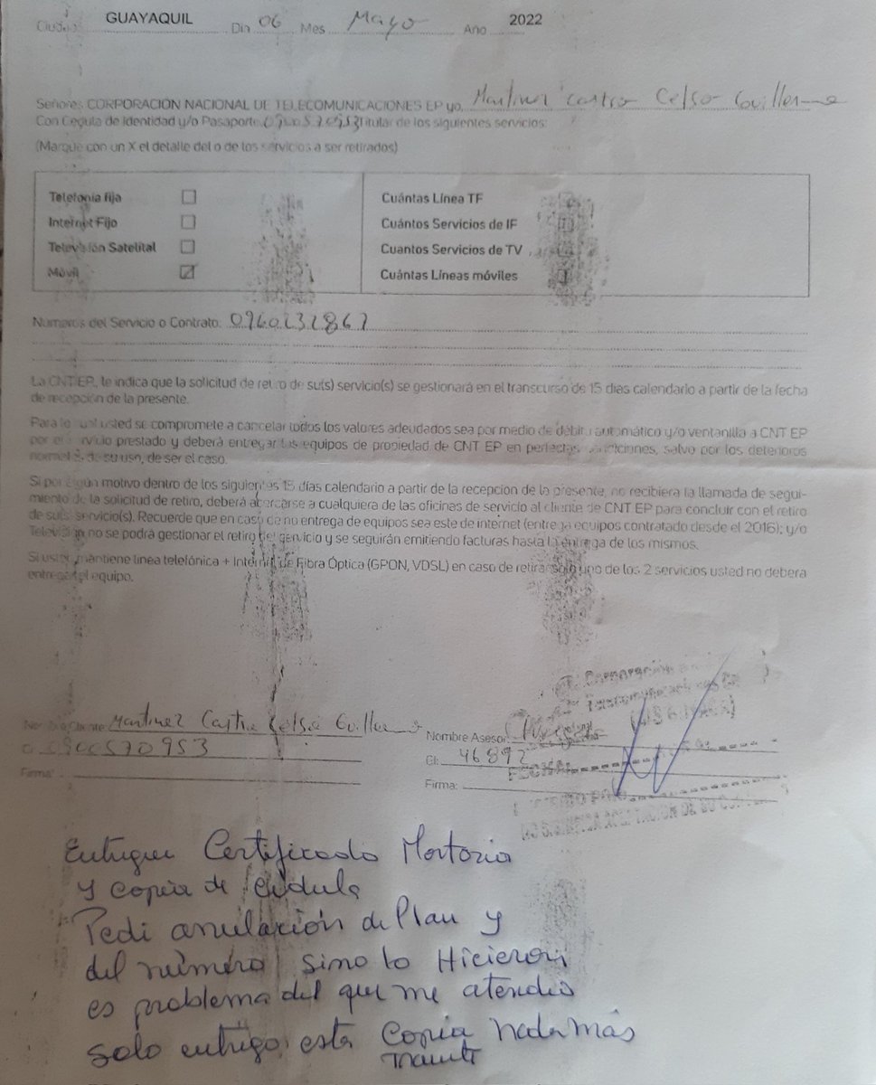 MARIACHILES1's tweet photo. @CNT_EC @LassoGuillermo @DEFENSORIAEC No he activado nada en mayo puse la información de anulación de plan celular revise bien el fallecio el 28 de abril 2022 no he activado nada x que quieren cobrar factura de mayo el ya murió que dolor siento x este trato la verdad CLARO Y MOVISTAR no me hicieron esta humillación https://t.co/SNVX6wczUl