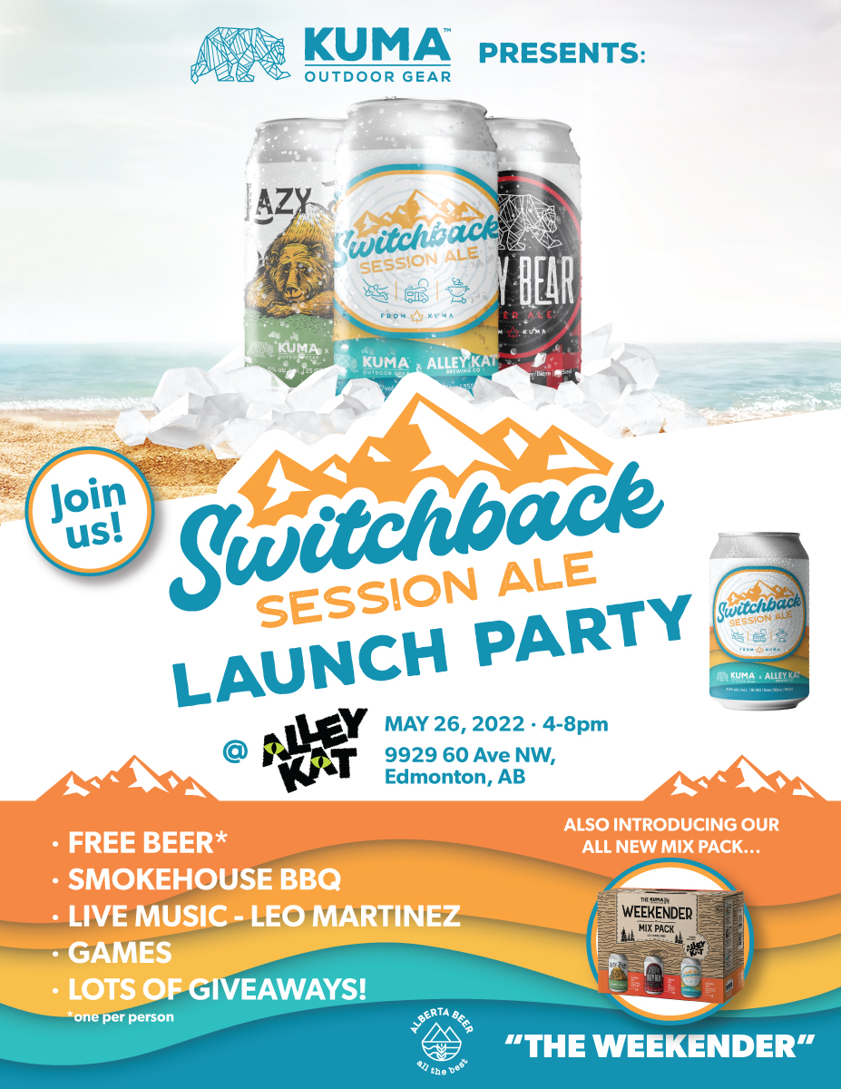 Kuma_Gear's tweet photo. It's here! We are launching "The Weekender" mixed pack we've created with our friends at @alley_kat_beer and you're all invited to come try out the new Switchback Session Ale at our Launch Party! 

Details: 
https://t.co/r4ur6d1xqN https://t.co/WIskRsCUk7