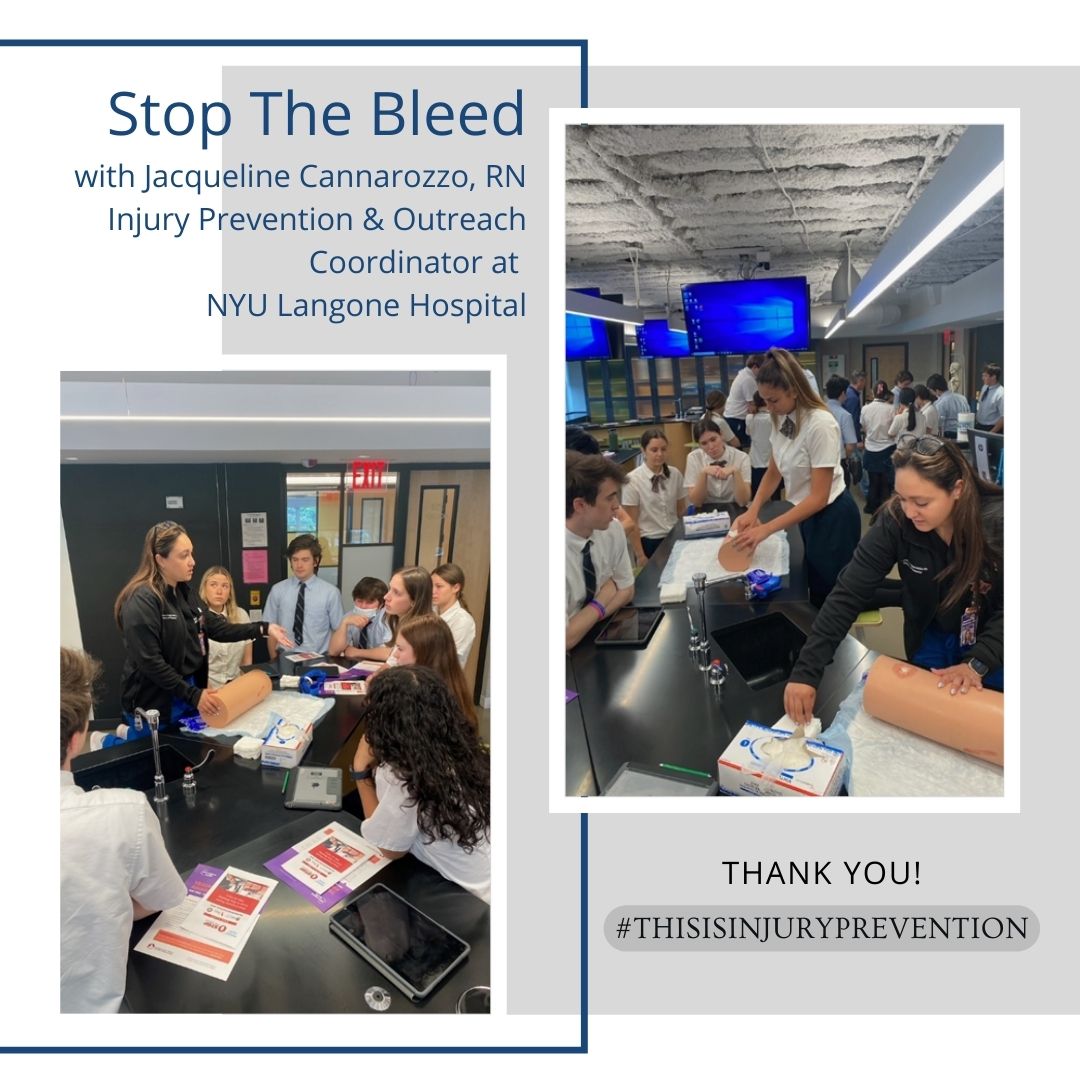 Stop the Bleed Training with Jacqueline Cannarozzo, RN and Injury Prevention &amp; Outreach Coordinator at NYU Langone Hospital – Long Island. Thank you for keeping our communities safe! #thisisinjuryprevention