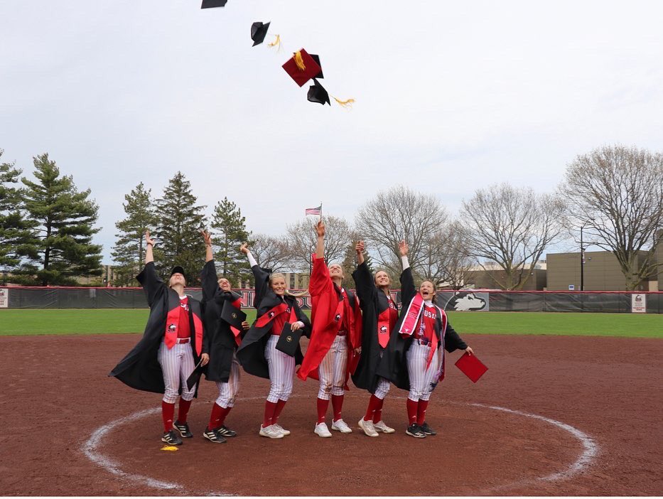 NIUSoftball's tweet photo. On Sunday, our six seniors were able to participate in an on-field graduation with President Freeman! Congratulations to all of the graduates!! 🎉 https://t.co/8wgvnA3m6d