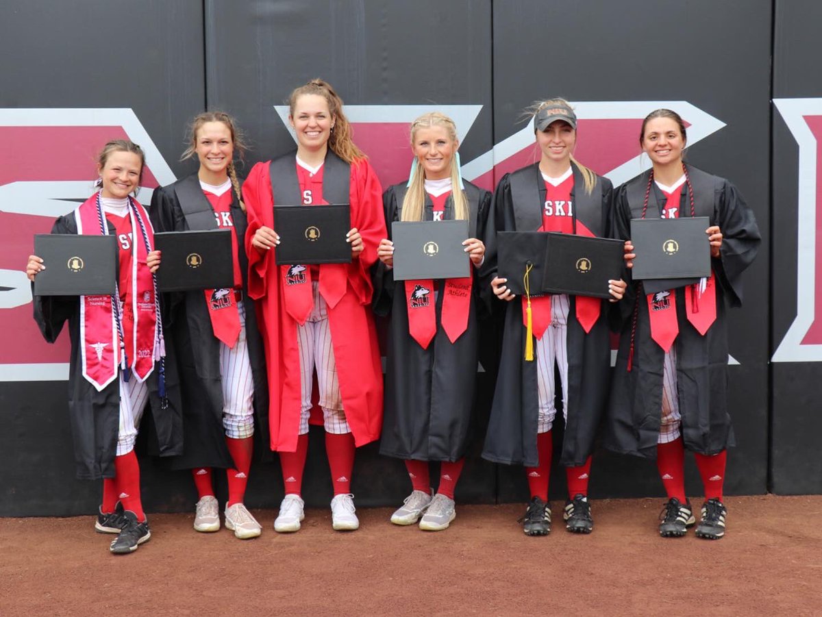 NIUSoftball's tweet photo. On Sunday, our six seniors were able to participate in an on-field graduation with President Freeman! Congratulations to all of the graduates!! 🎉 https://t.co/8wgvnA3m6d