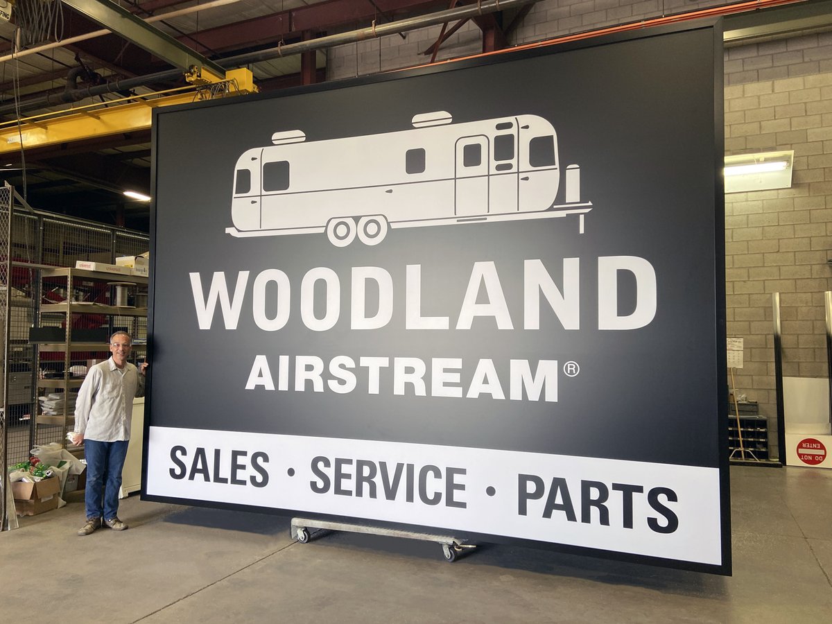 ValleyCitySign's tweet image. The weather is warming up! It's almost time to take that RV out of storage and out on the road.
We produced interior and exterior signage for both of Woodland Airstream's locations. The classic black and white color scheme is bold and timeless. 
#rvlife #pylon #monument