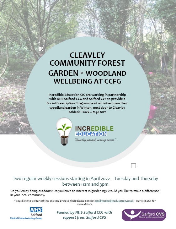 IncrEdibleEdu's tweet photo. Funded by @SalfordCCG and supported by @SalfordCVS our #socialprescribing programme is now on a Tuesday and Thursday, 11am to 3pm. 
#salfordstories #socialenterprise #Volunteering #MentalHealthAwarenessWeek #community #portsalfordgreenway https://t.co/9lDqPWL79C