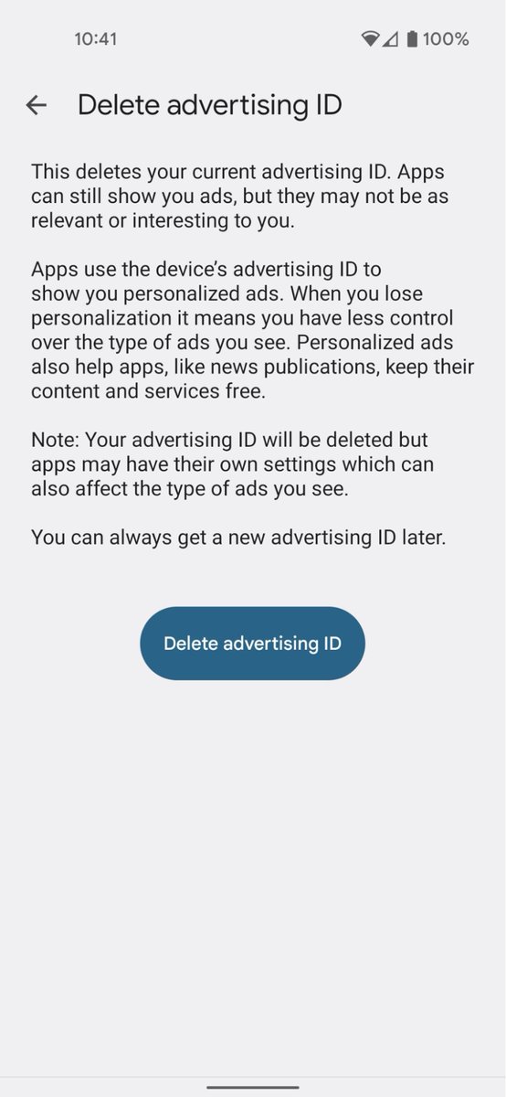 EFF's tweet photo. On Android: 
Open the Settings app, and navigate to Privacy > Ads. Tap “Delete advertising ID,” then tap it again on the next page to confirm. This will prevent any app on your phone from accessing it in the future. https://t.co/rrHiw5BWKG