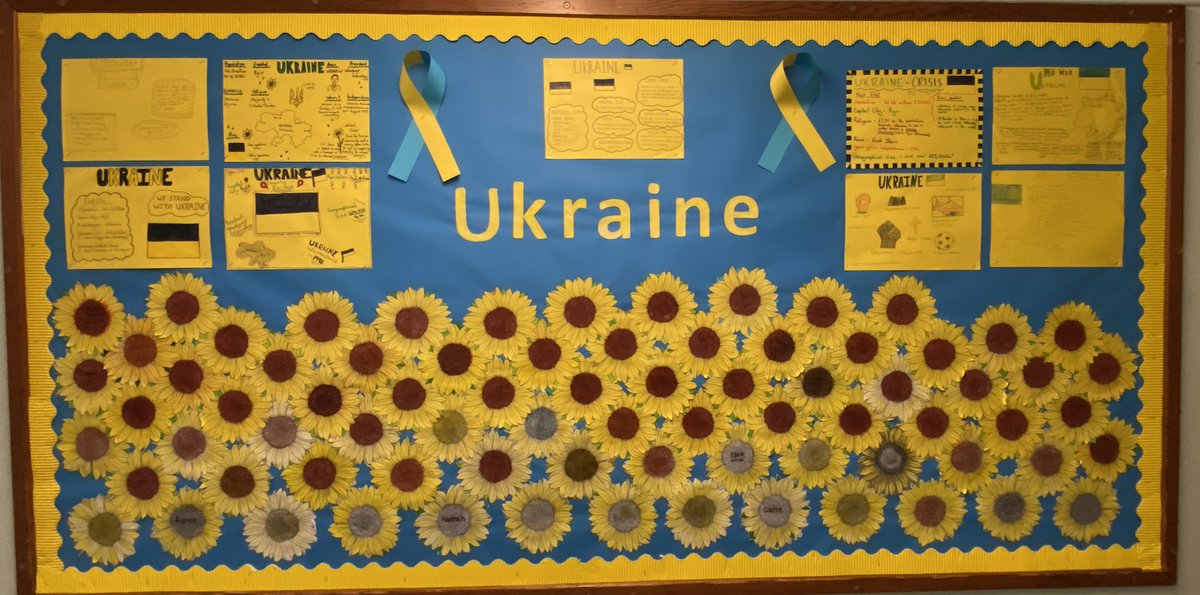 Pupils have spent some time looking at the conflict between Ukraine and Russia and have produced some excellent work which we have used to great a display showing support for Ukraine in the social subjects department 🇺🇦