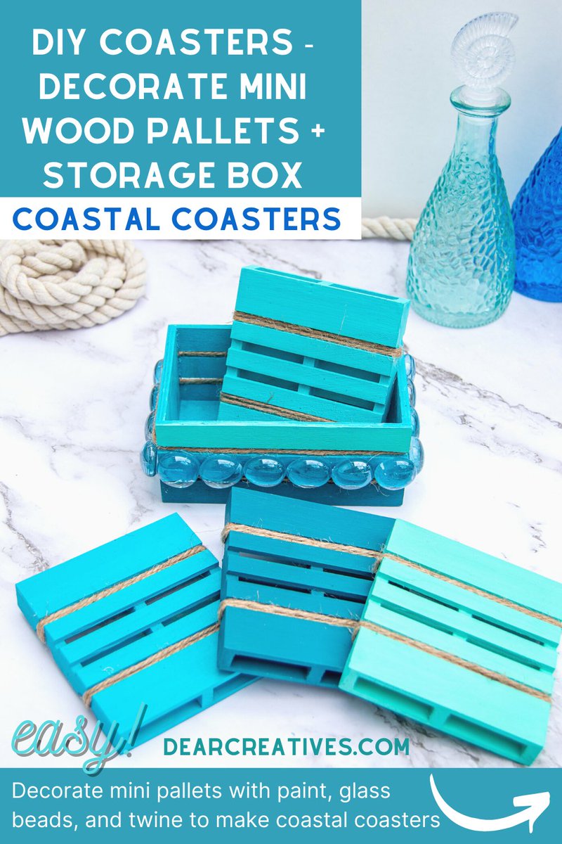 DearCreatives's tweet photo. DIY Coastal Coasters - Paint and Decorate Mini Wood Pallets with paint, add glass beads, and twine to make coastal coasters. Fun and easy beach-themed craft @DearCreatives https://t.co/f2qO8DFw5P #summercrafts #DIYcoasters #beachthemedcraft #DIYhomedecor #funandeasy #DIY #crafts https://t.co/u7DtAOOvkq