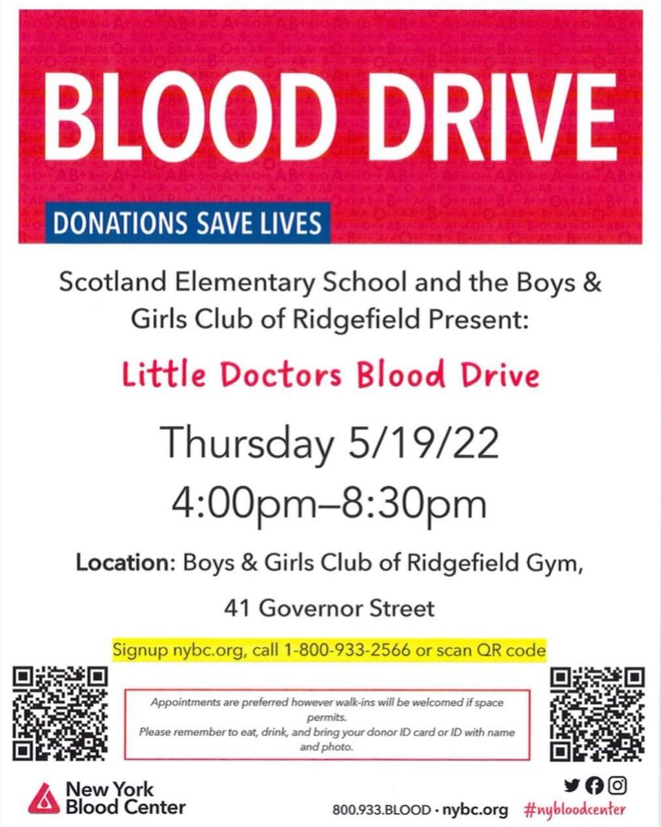 Next Thursday, May 19 <a href="/bgcridgefield/">Boys & Girls Club of Ridgefield</a> will be hosting the Little Doctors Blood Drive in col... bit.ly/3L1AFjH
